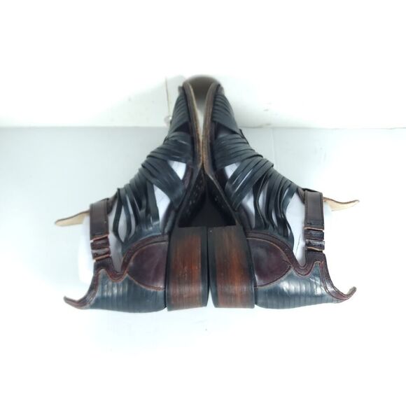 FREEBIRD BY STEVEN Women's Arrow US9 Black Distressed Leather Strappy Sandals - Picture 9 of 16